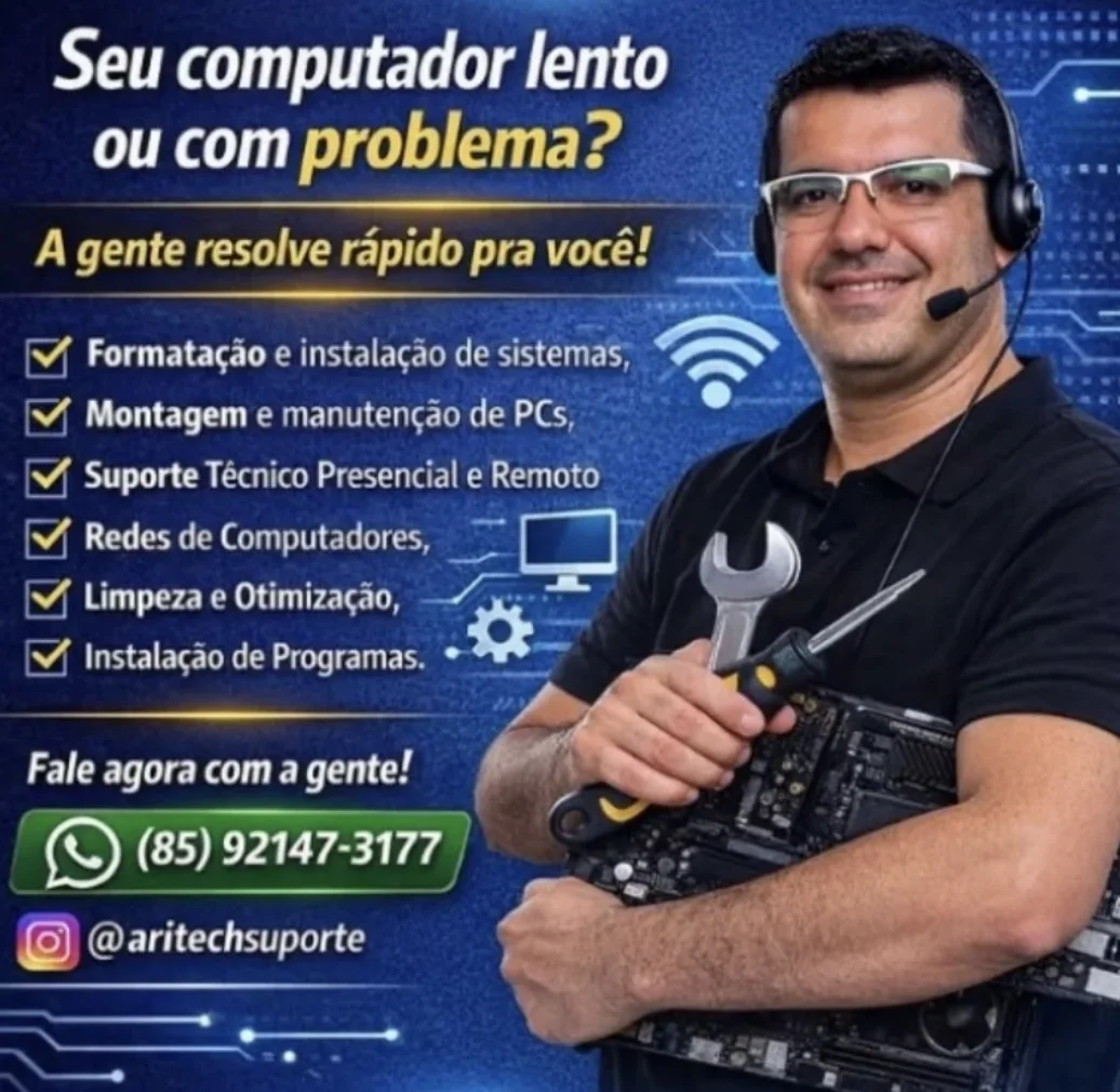 Arte da Aritech Suporte com telefone, WhatsApp e Instagram para contato direto