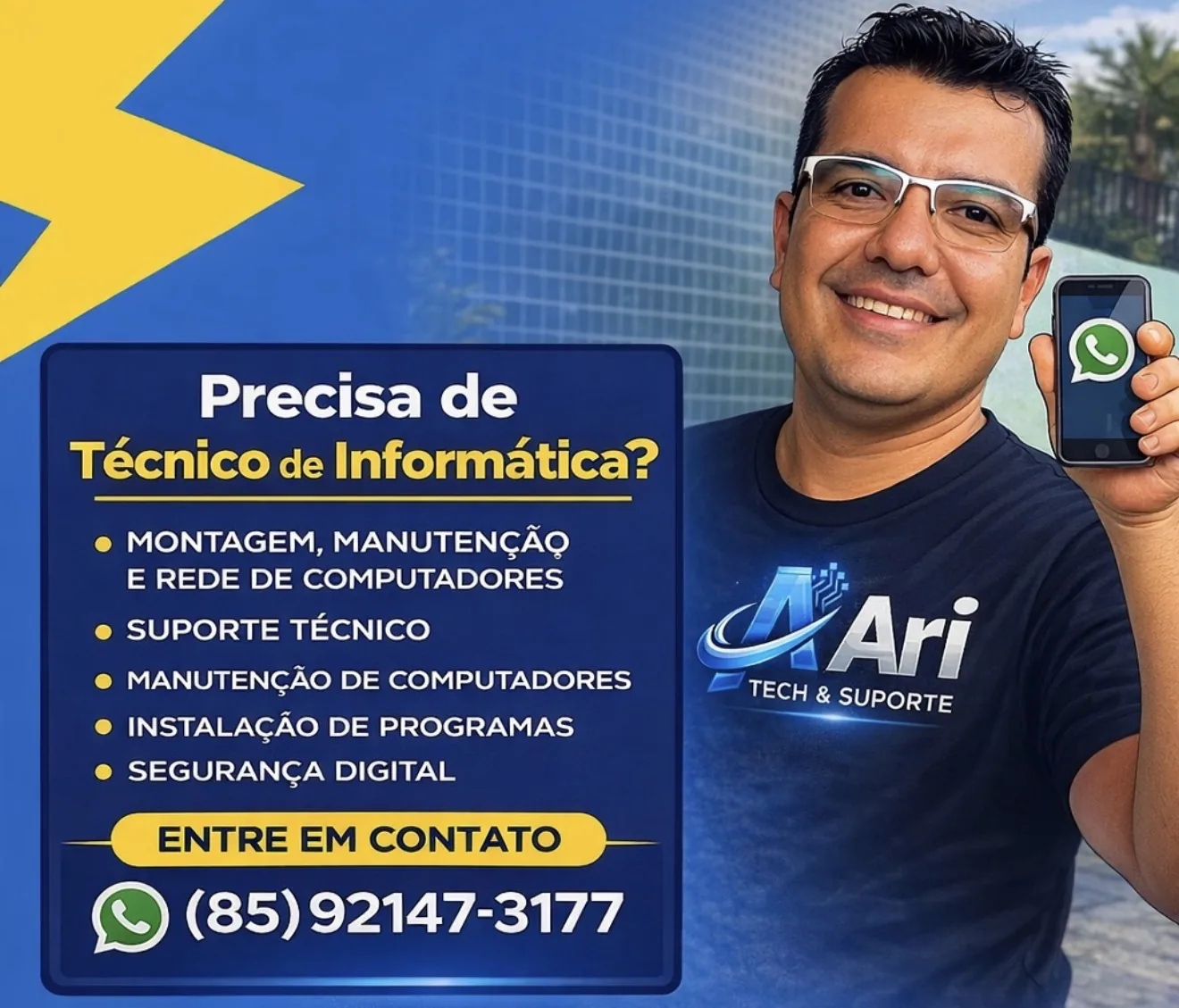 Arte de divulgação da Aritech Suporte para assistência técnica em informática